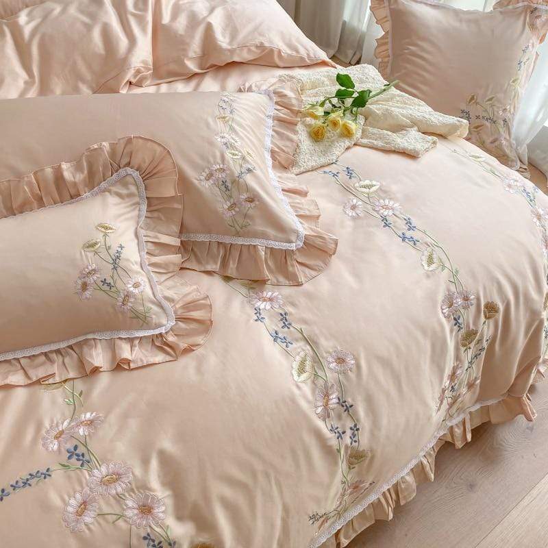 Floral Embroidery Egyptian Cotton Bedding Set Blackbrdstore