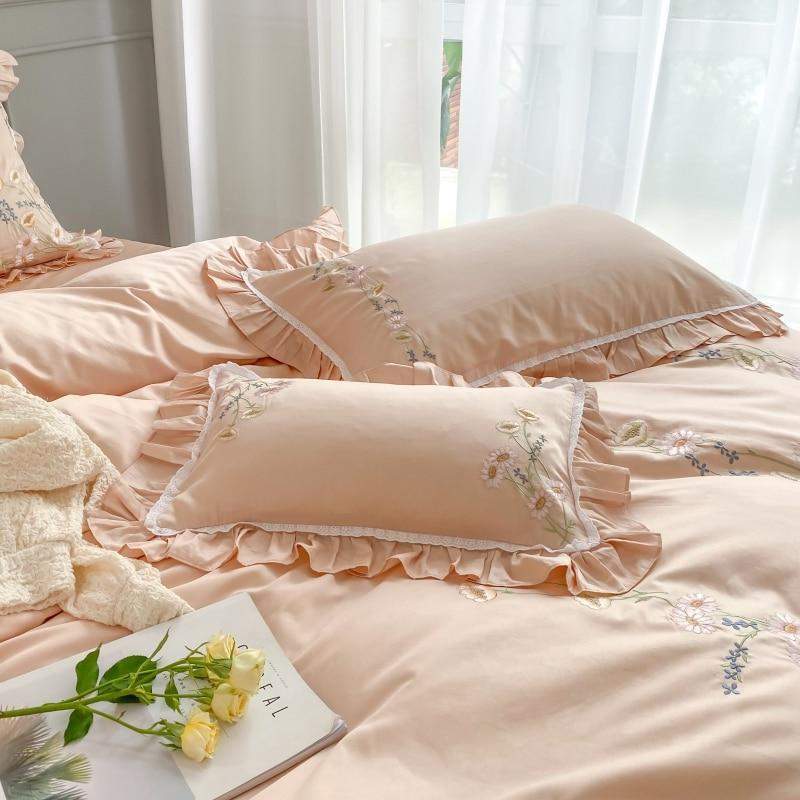 Floral Embroidery Egyptian Cotton Bedding Set Blackbrdstore