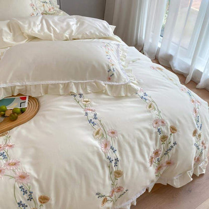 Floral Embroidery Egyptian Cotton Bedding Set Blackbrdstore