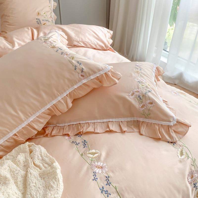 Floral Embroidery Egyptian Cotton Bedding Set Blackbrdstore