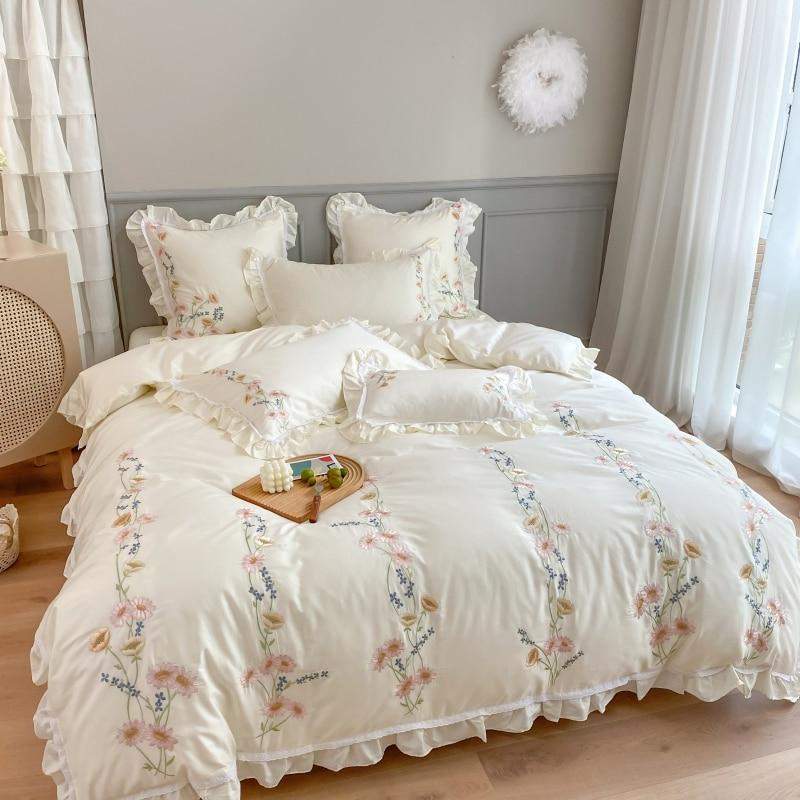 Floral Embroidery Egyptian Cotton Bedding Set Blackbrdstore