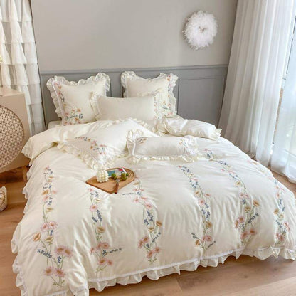 Floral Embroidery Egyptian Cotton Bedding Set Blackbrdstore