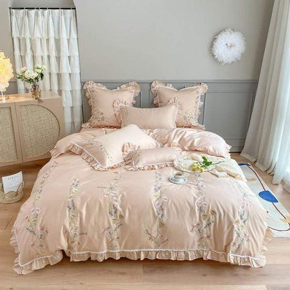 Floral Embroidery Egyptian Cotton Bedding Set Blackbrdstore