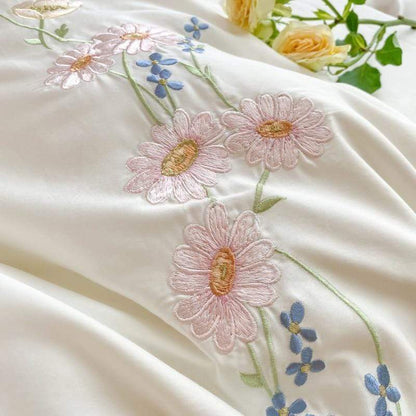 Floral Embroidery Egyptian Cotton Bedding Set Blackbrdstore