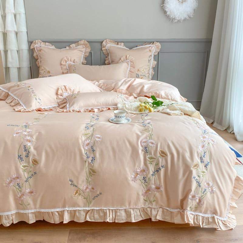 Floral Embroidery Egyptian Cotton Bedding Set Blackbrdstore