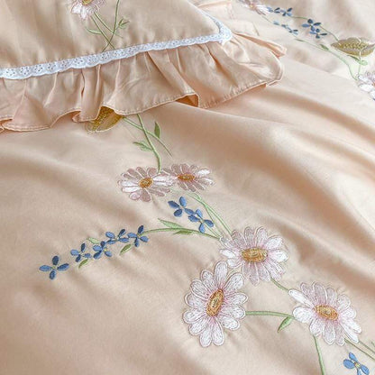 Floral Embroidery Egyptian Cotton Bedding Set Blackbrdstore