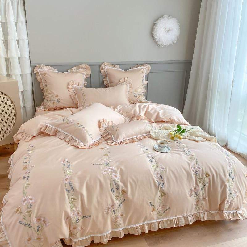 Floral Embroidery Egyptian Cotton Bedding Set Blackbrdstore