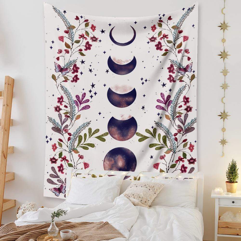Floral Phase Of Moon Tapestry Blackbrdstore
