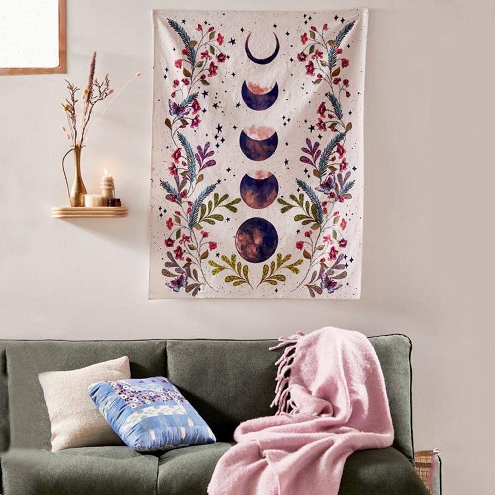 Floral Phase Of Moon Tapestry Blackbrdstore