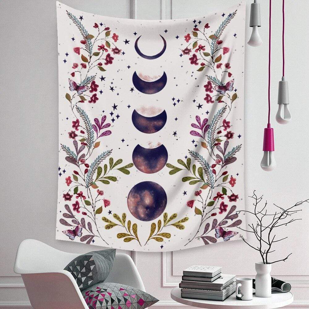 Floral Phase Of Moon Tapestry Blackbrdstore