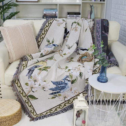 Flower And Bird's Throw Blanket Blackbrdstore