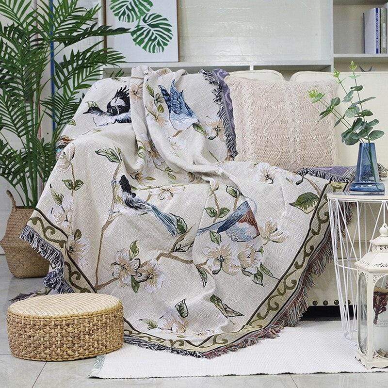 Flower And Bird's Throw Blanket Blackbrdstore