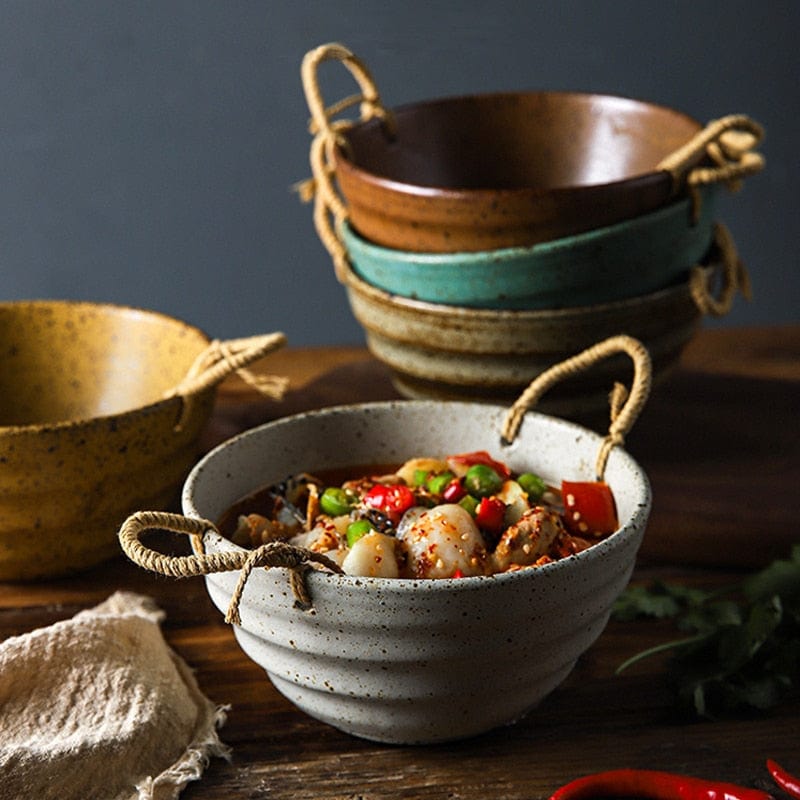 Fortessa Ceramic Bowl With Hemp Rope Handle Blackbrdstore
