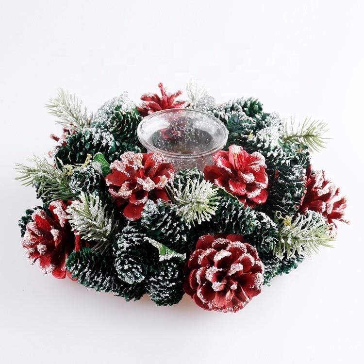 Frosted Red Pine Cones Christmas Candle Holders Blackbrdstore