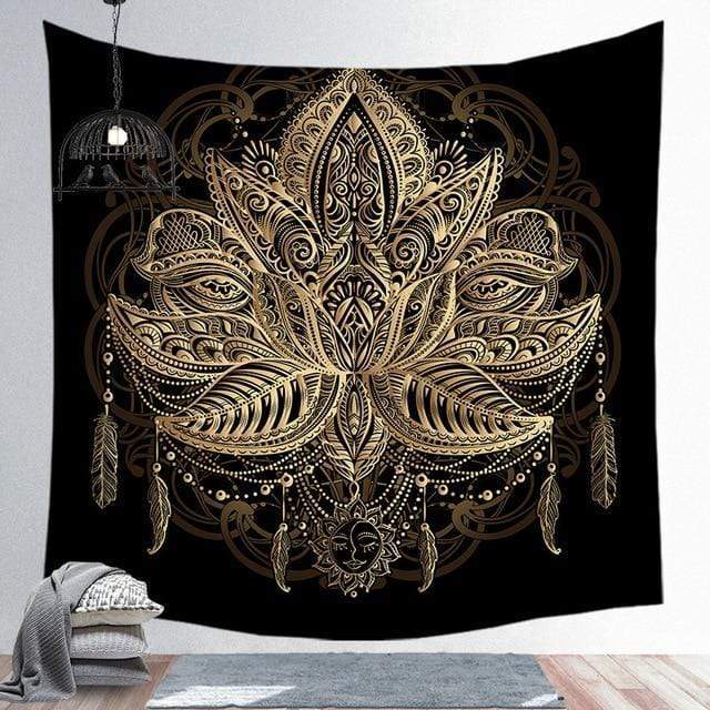 Gold Lotus Mandala Tapestry Blackbrdstore