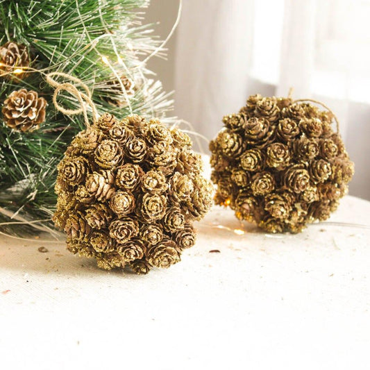 Gold Pine Cones Ball Christmas Tree Decor Blackbrdstore