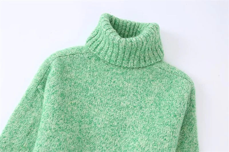 Green Turtleneck Knit Sweater Blackbrdstore