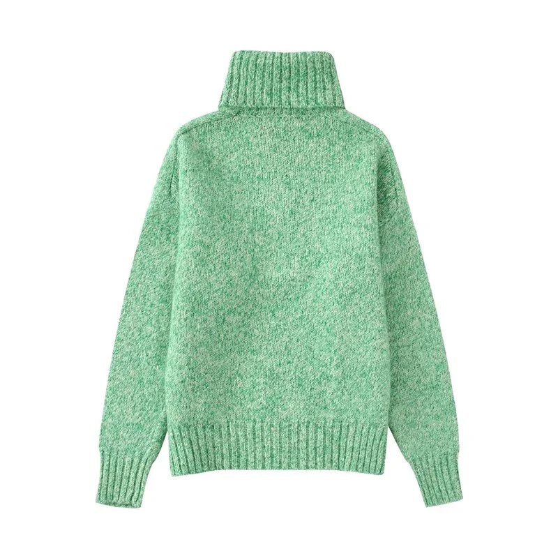 Green Turtleneck Knit Sweater Blackbrdstore