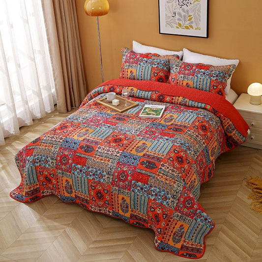 Red Bohemian Quilt Set