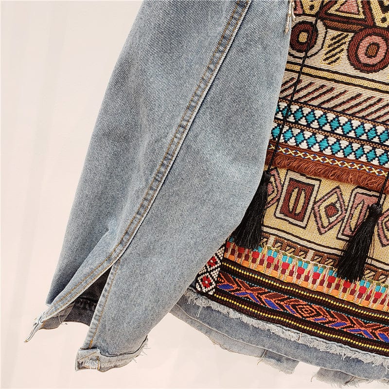 Halyna Tasseled Embroidery Denim Jacket Blackbrdstore