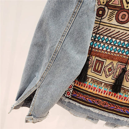 Halyna Tasseled Embroidery Denim Jacket Blackbrdstore
