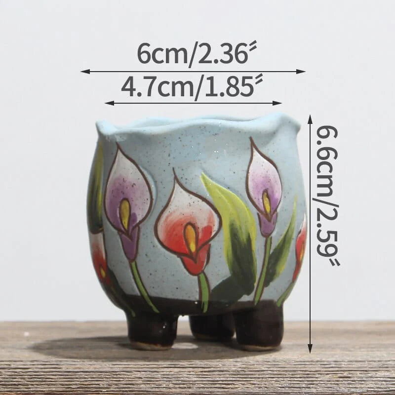 Hand Painted Tulips Flower Pot Blackbrdstore