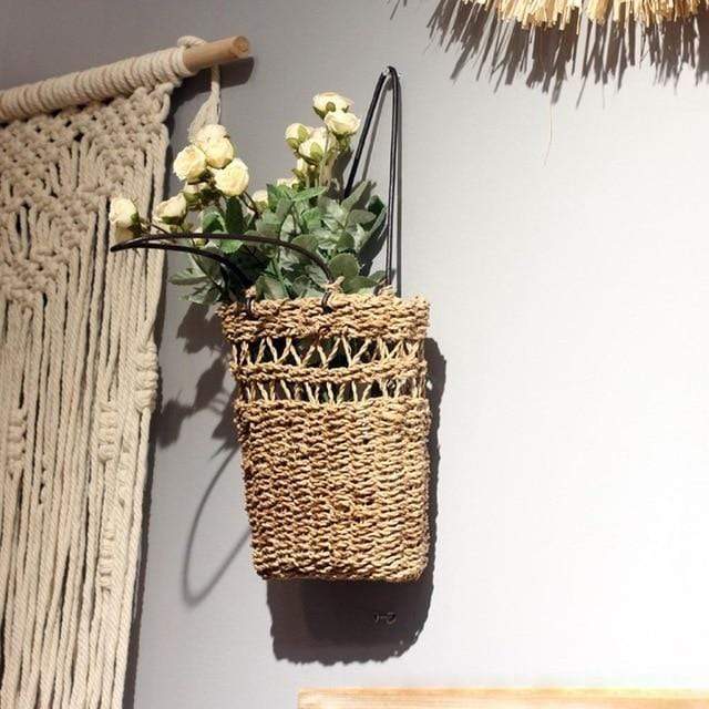 Hand-Woven Seagrass Wall Hanging Flower Pot Blackbrdstore