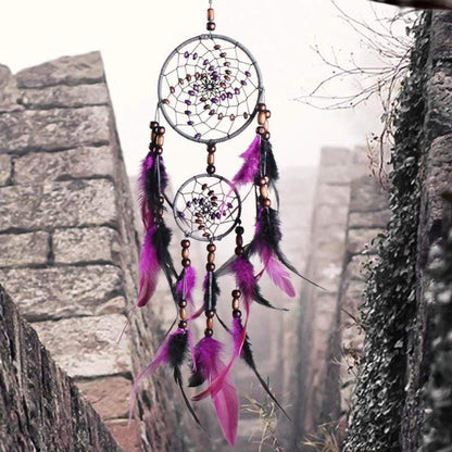 Hand-woven Two-ring Purple Feather Dream Catcher Blackbrdstore