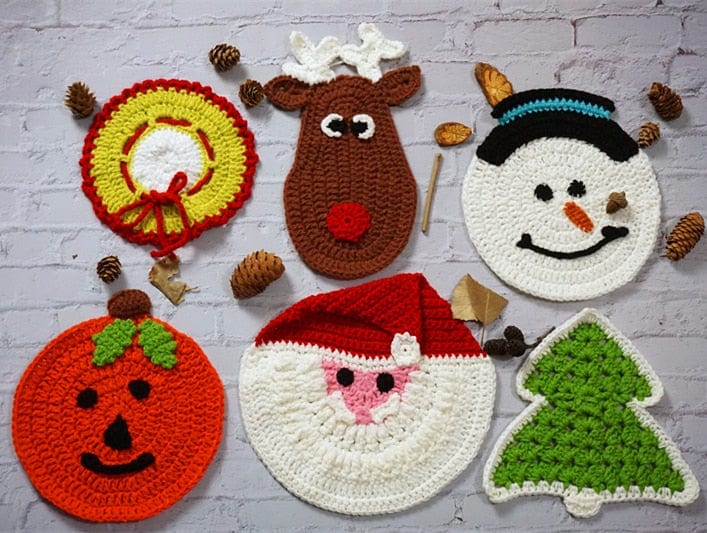 Handmade Crochet Christmas Coasters Blackbrdstore