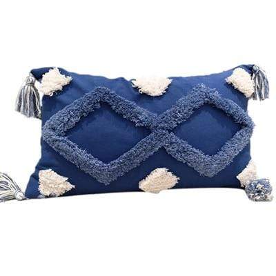Handmade Navy Blue Pillow Cover with Tassels Blackbrdstore