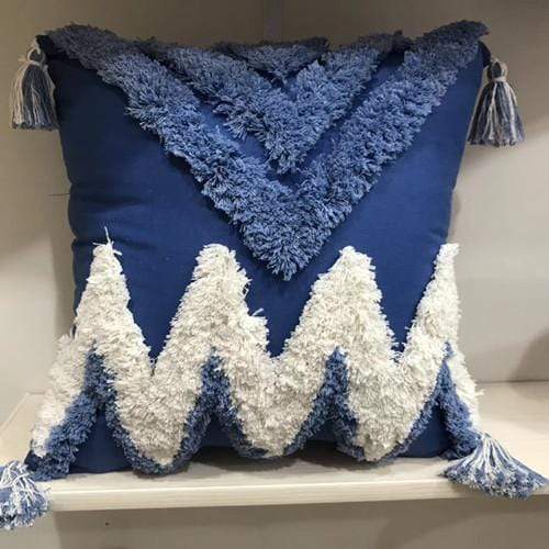 Handmade Navy Blue Pillow Cover with Tassels Blackbrdstore