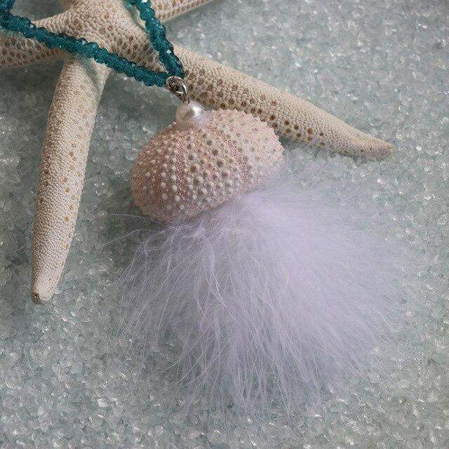 Handmade Sea Urchin & Feather Pendant Blackbrdstore