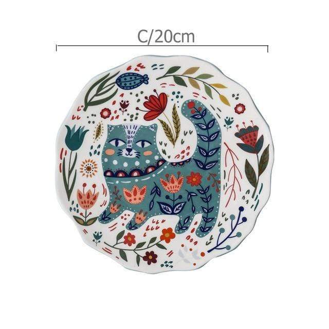 Handpainted Cat Ceramic Dinner Plate Blackbrdstore