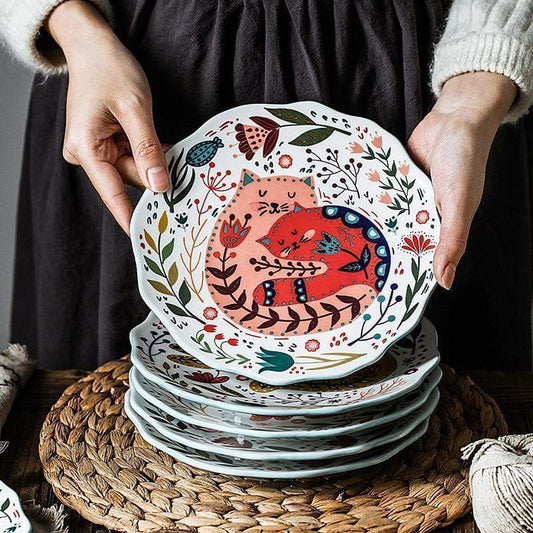 Handpainted Cat Ceramic Dinner Plate Blackbrdstore