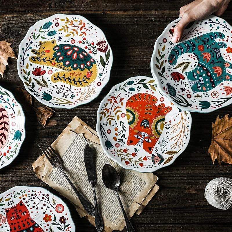 Handpainted Cat Ceramic Dinner Plate Blackbrdstore