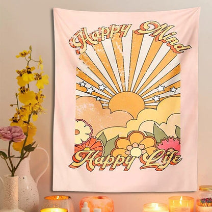 Happy Mind Happy Life Tapestry Blackbrdstore