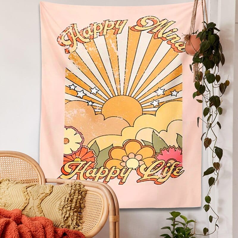 Happy Mind Happy Life Tapestry Blackbrdstore