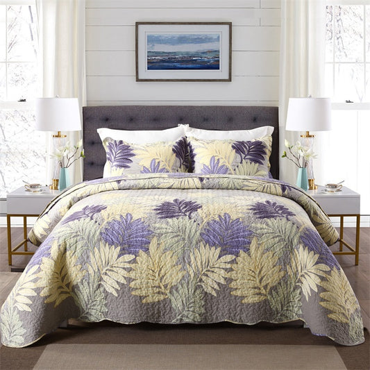 Purple Florals Embroidered Quilt Set