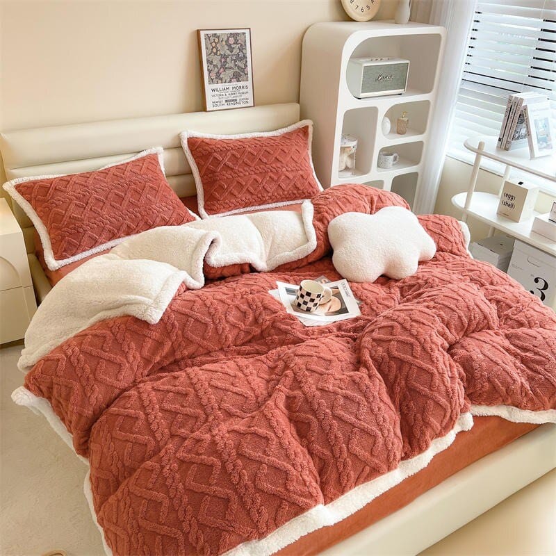 Hera Shaggy Coral Fleece Knitted Bedding Set Blackbrdstore