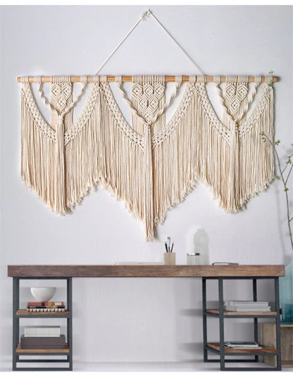 Large Macrame Wall Hanging with Wooden Stick Blackbrdstore