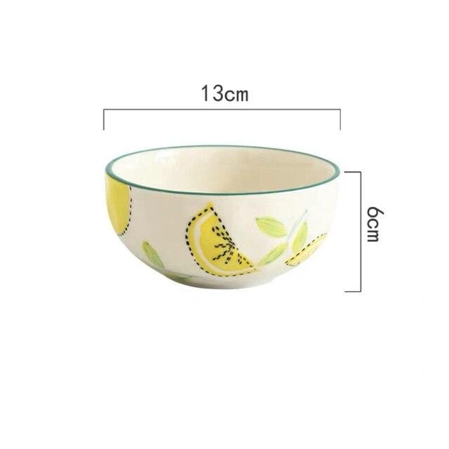 Lemon Print Ceramic Bowls Plate Blackbrdstore