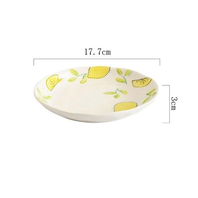 Lemon Print Ceramic Bowls Plate Blackbrdstore