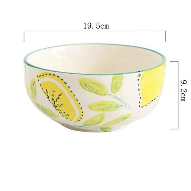 Lemon Print Ceramic Bowls Plate Blackbrdstore