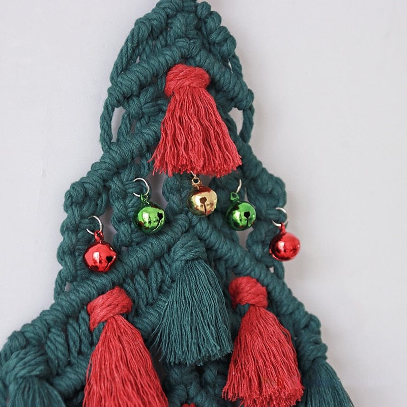 Macrame Red And Green Christmas Tree Wall Hanging Blackbrdstore