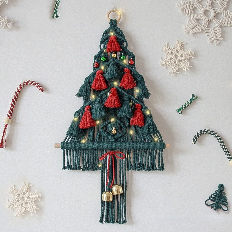 Macrame Red And Green Christmas Tree Wall Hanging Blackbrdstore