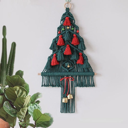 Macrame Red And Green Christmas Tree Wall Hanging Blackbrdstore