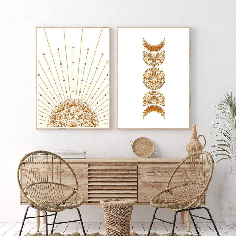 Mandala Sun and Moon Canvas Wall Art Blackbrdstore