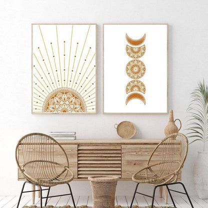 Mandala Sun and Moon Canvas Wall Art Blackbrdstore