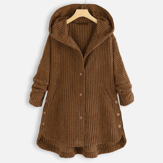 Mila Corduroy Hooded Oversized Coat Blackbrdstore