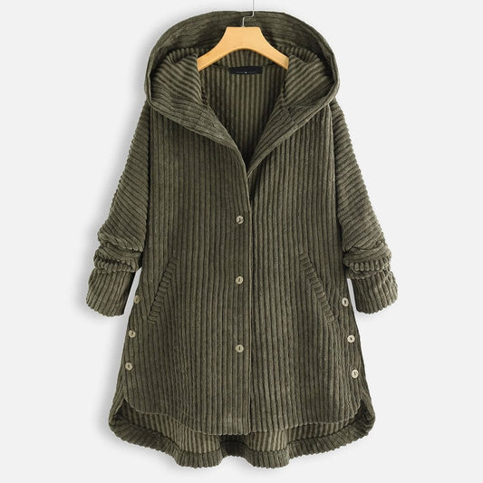 Mila Corduroy Hooded Oversized Coat Blackbrdstore